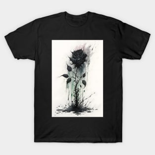 Gothic Black Rose Abstract Watercolor Design T-Shirt